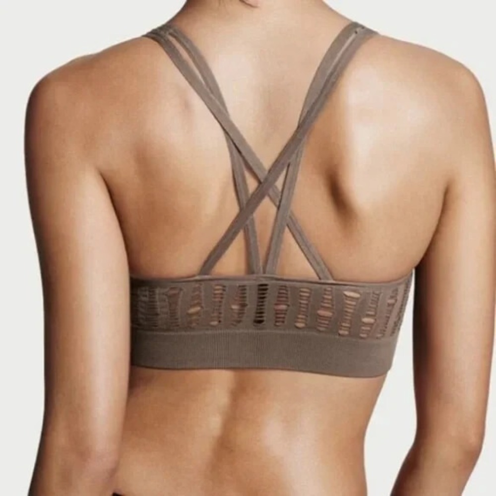 Victoria's Secret‎ Sports Bra Size Small Brown Seamless Strappy Back Gym Workout - Picture 3 of 11